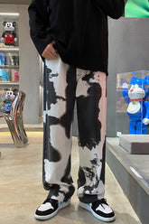 Lässige schwarze Hip-Hop-Jeanshose mit Batikmuster